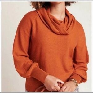 ANTHROPOLOGIE Jolene Merino Wool Slouch Cowl Neck Burnt Orange Sweater Size XS